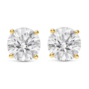 houston diamond district 1 carat solitaire diamond stud earrings 14k yellow gold round brilliant shape 4 prong push back (k-l color, si2-i1 clarity)