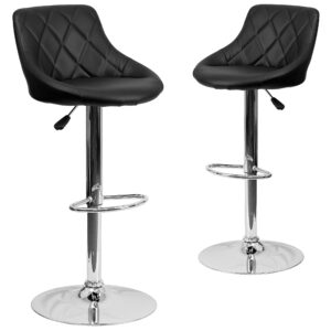 flash furniture caldwell 2 pack contemporary black vinyl bucket seat adjustable height barstool with diamond pattern back and chrome base