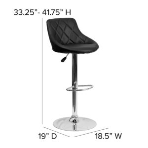 Flash Furniture Caldwell 2 Pack Contemporary Black Vinyl Bucket Seat Adjustable Height Barstool with Diamond Pattern Back and Chrome Base