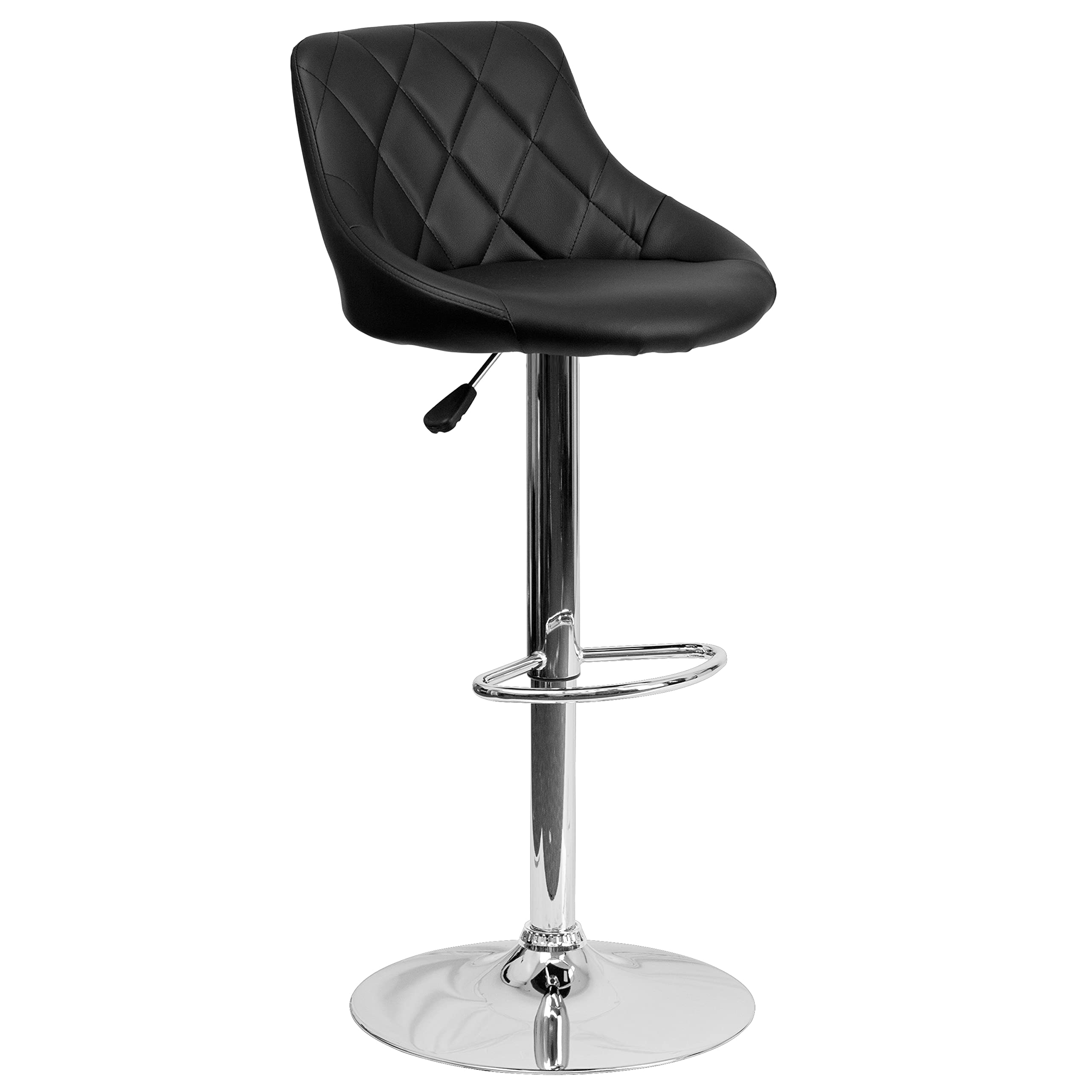 Flash Furniture Caldwell 2 Pack Contemporary Black Vinyl Bucket Seat Adjustable Height Barstool with Diamond Pattern Back and Chrome Base