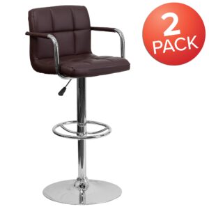 Flash Furniture Genna Adjustable Bar Stools | Set of 2 Brown Counter Height Barstools with Back and Armrest