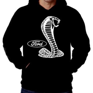 Lucky Ride Mustang Cobra Logo Mens Sweatshirt FORD Mens Pullover Hoodie Black,X-Large