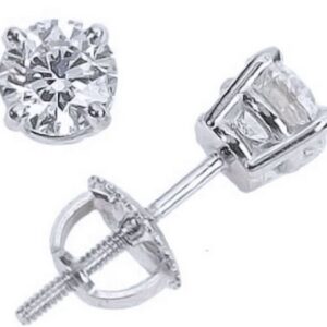 Houston Diamond District 1/2 Carat Solitaire Diamond Stud Earrings 14K White Gold Round Brilliant Shape 4 Prong Screw Back (H-I Color, I2 Clarity)