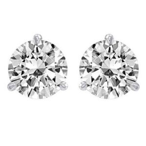 1 Carat Solitaire Diamond Stud Earrings 14K White Gold Round Brilliant Shape 3 Prong Screw Back (J-K Color, VS2-SI1 Clarity)