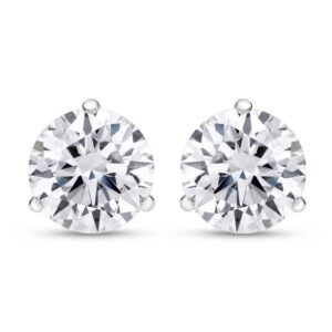 houston diamond district 1 carat solitaire diamond stud earrings 14k white gold round brilliant shape 3 prong screw back (j-k color, i2 clarity)