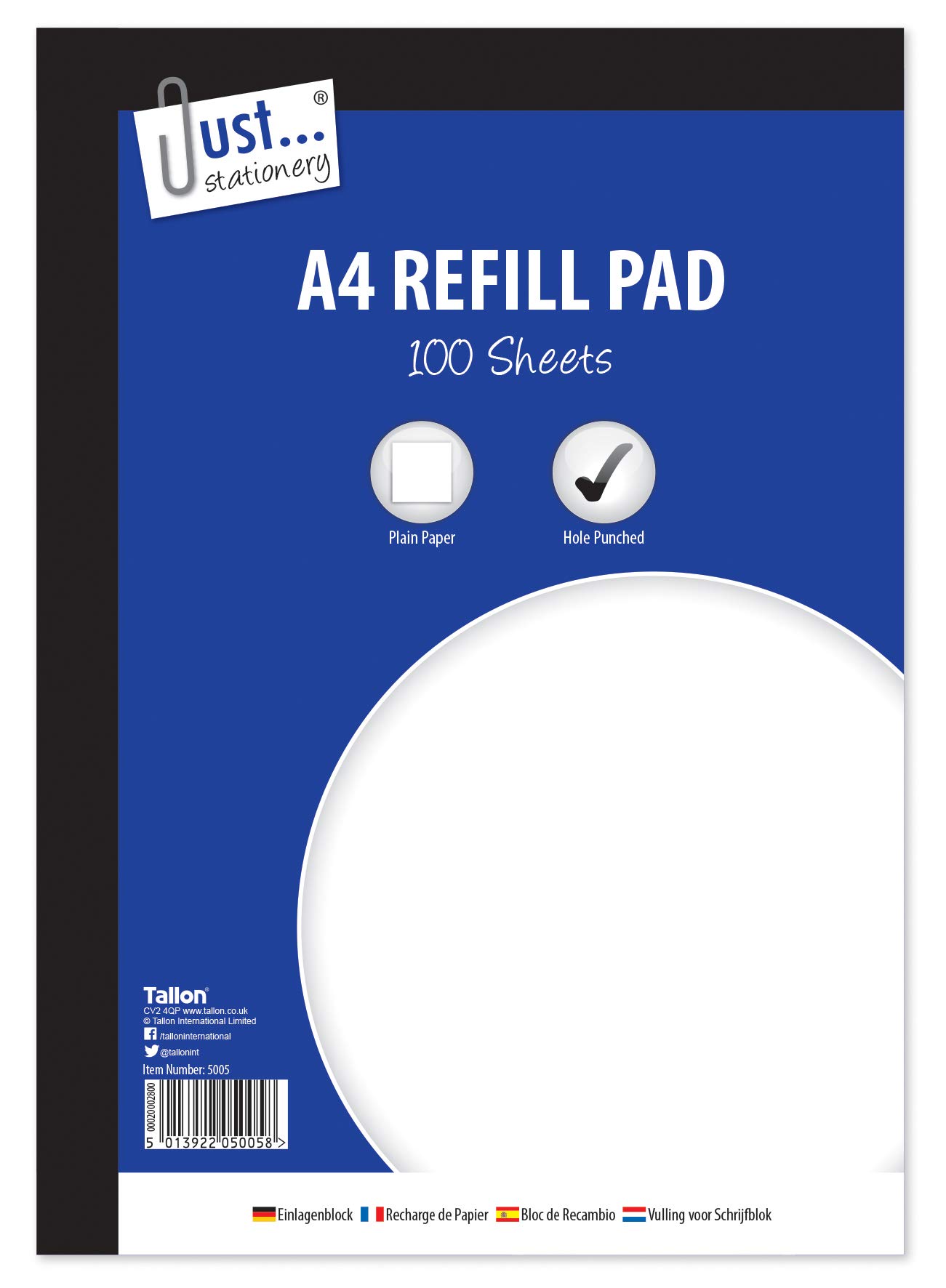 Just stationery 100 Sheet A4 Plain Refill Pad 5005