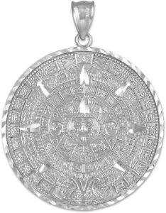 .925 sterling silver round aztec mayan calendar charm pendant - 40.64 millimeters