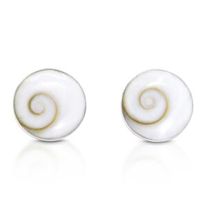 AeraVida Dainty Casual Round 10mm Swirl Shiva Shell .925 Silver Post Earrings