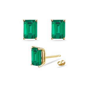 Lab Created Emerald Cut Emerald Stud Earrings in 14K Yellow Gold Availabe in 5x3mm - 9x7mm (9x7mm - 4.10-4.90 Cts)