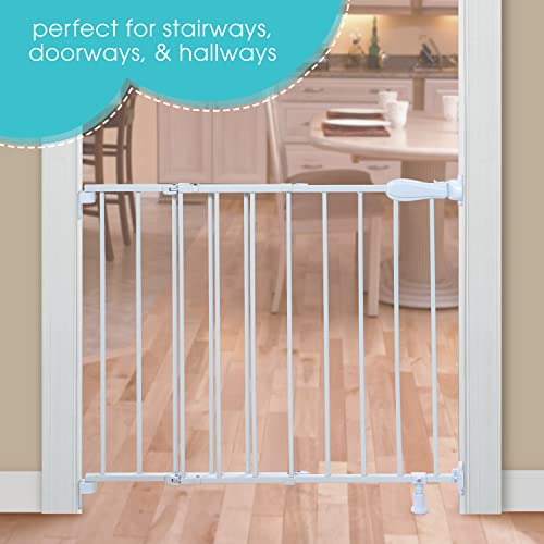 Summer Infant Top of Stairs Simple to Secure Metal Baby Gate, White Metal Finish – 30” Tall, Fits Openings up to 29” to 42” Wide, Baby and Pet Gate for Doorways and Stairways