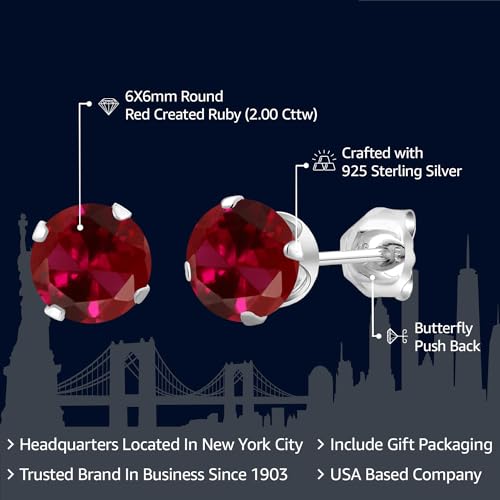 Gem Stone King 925 Sterling Silver Round 6MM Gemstone Birthstone Stud Earrings For Women