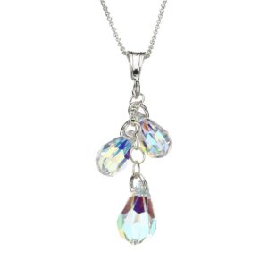 imptora sterling silver cable chain necklace ab crystal multi-teardrop pendant 16"