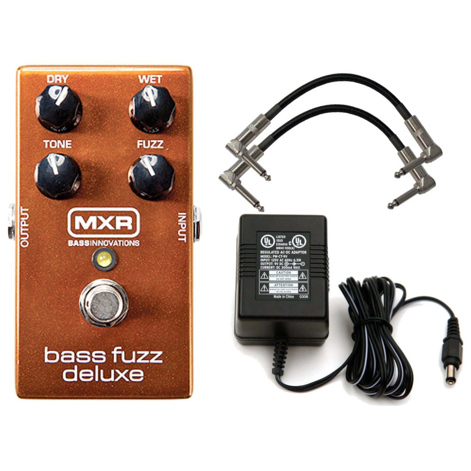 MXR M84 Bass Fuzz Deluxe Pedal Fuzz Pedal Bundle for Bass Guitar with Dry, Wet, Tone and Fuzz Controls with 2 Patch Cabler and 2 Instrument Cable