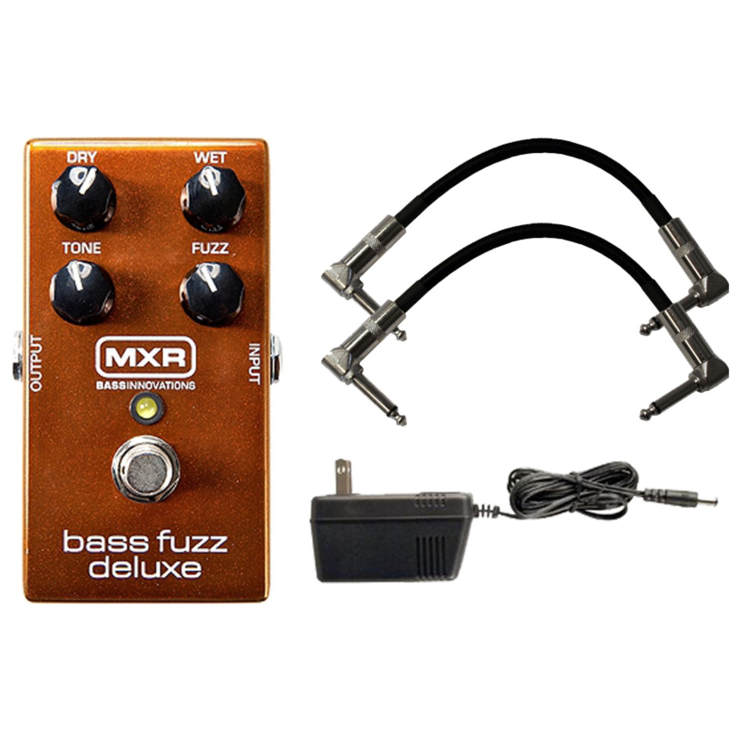 MXR M84 Bass Fuzz Deluxe Pedal Fuzz Pedal Bundle for Bass Guitar with Dry, Wet, Tone and Fuzz Controls with 2 Patch Cabler and 2 Instrument Cable