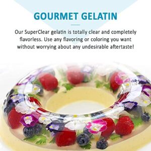 SuperClear Gelatin Powder (Grenetine) - 300 Bloom Food Grade Gelatin for Cake Art, Dessert Molds - Edible, Unflavored, Ko Kosher - 2 lb. Resealable Pouch