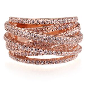 doubleaccent 14k gold or rose gold plated sterling silver ring intertwined design cz stone pave right hand ring 13.5mm, 5