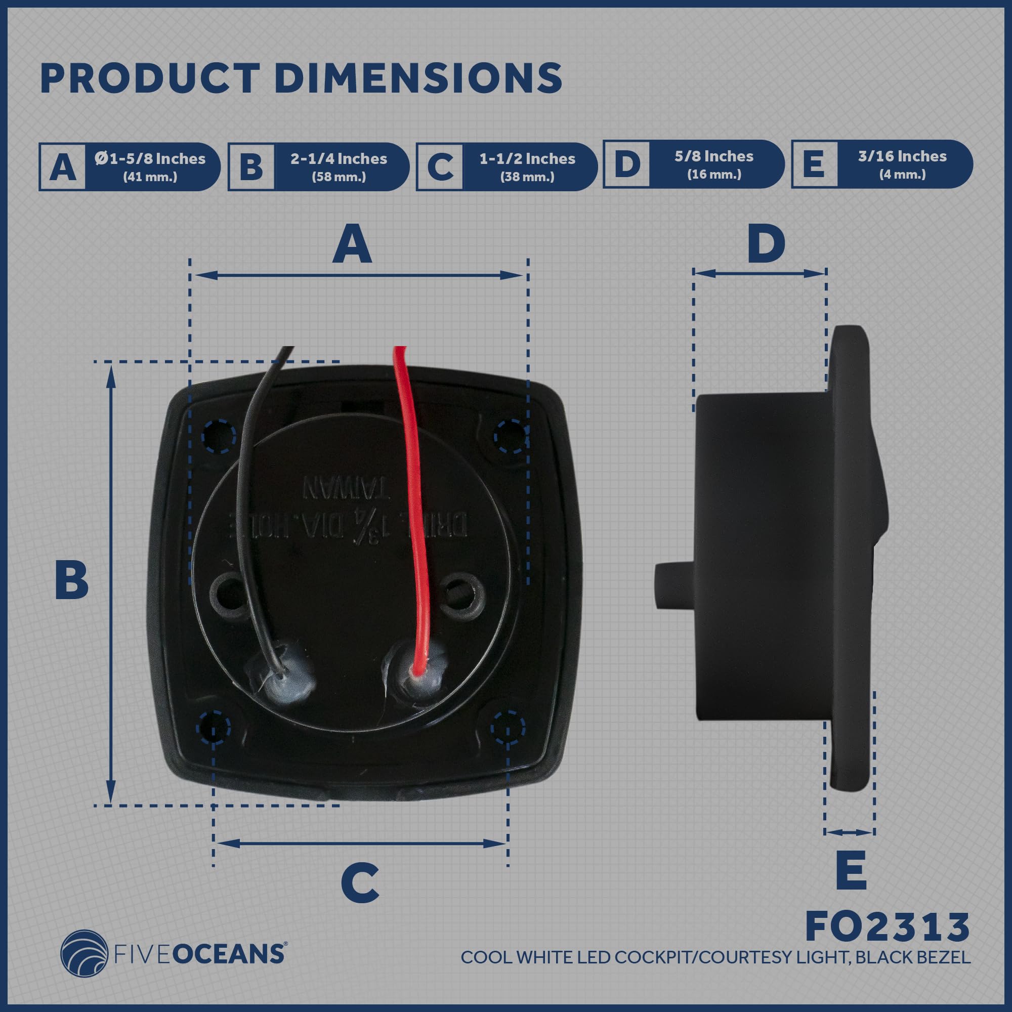 Five Oceans LED Companion Way Light, Marine Courtesy Lights, Square Light for Boat Interior, Deck, Cockpit, Cool White LED, for Pontoon, Fishing Boat, Bass Boat, Yacht, Sailboat, RVs, Caravan - FO2313