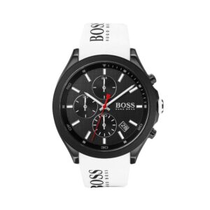 boss velocity men's stainless steel quartz watch with silicone strap, white, (model: 1513718)