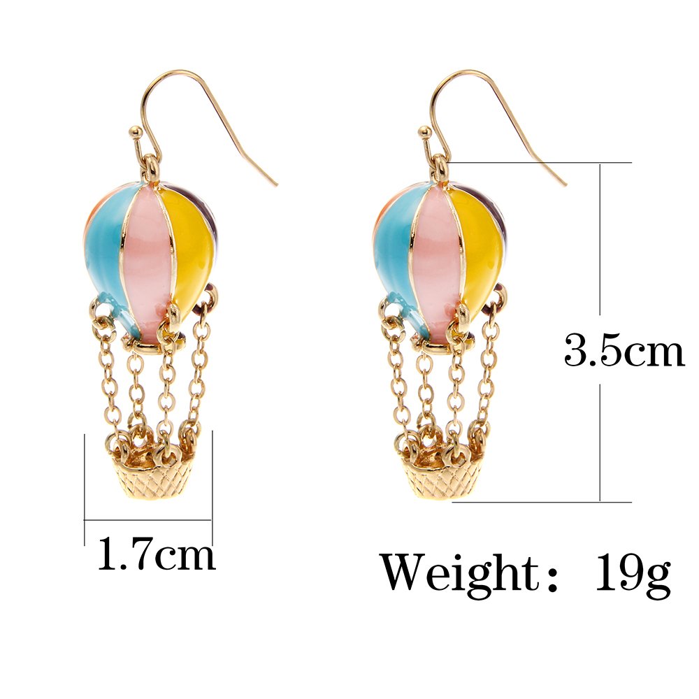 Lureme® Colorful Enamel Hot Air Balloon Chained Basket Gold Tone French Hook Dangle Earrings 2002344-1