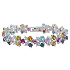 RIZILIA Tennis Bracelet & Round Cut CZ [Multi-color Cubic Zirconia] in White Gold Plated, 7"