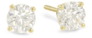 1.25 carat gia certified 18k yellow gold solitaire diamond stud earrings round brilliant shape 4 prong screw back (j color, i1 clarity)