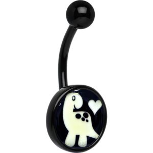 Body Candy Unisex Adult Black Glow in the Dark Cute Dinosaur Belly Button Ring