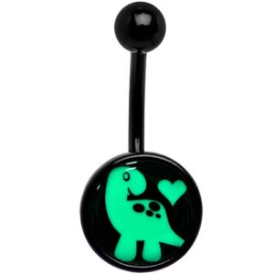 Body Candy Unisex Adult Black Glow in the Dark Cute Dinosaur Belly Button Ring