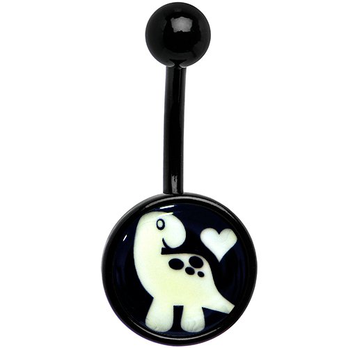 Body Candy Unisex Adult Black Glow in the Dark Cute Dinosaur Belly Button Ring