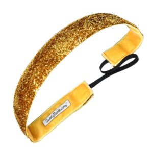 sweaty bands womens and girl headband - non-slip velvet-lined sparkly hairband - viva diva gold 1-inch