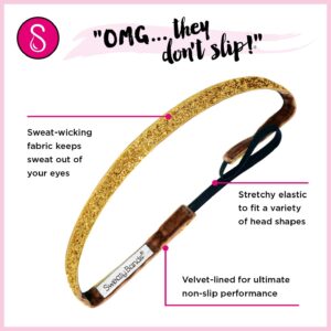 Sweaty Bands Womens and Girl Headband - Non-Slip Velvet-Lined Sparkly Hairband - Viva Diva Gold 1-Inch