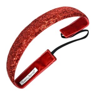 sweaty bands womens and girl headband - non-slip velvet-lined sparkle hairband - viva diva red 1-inch