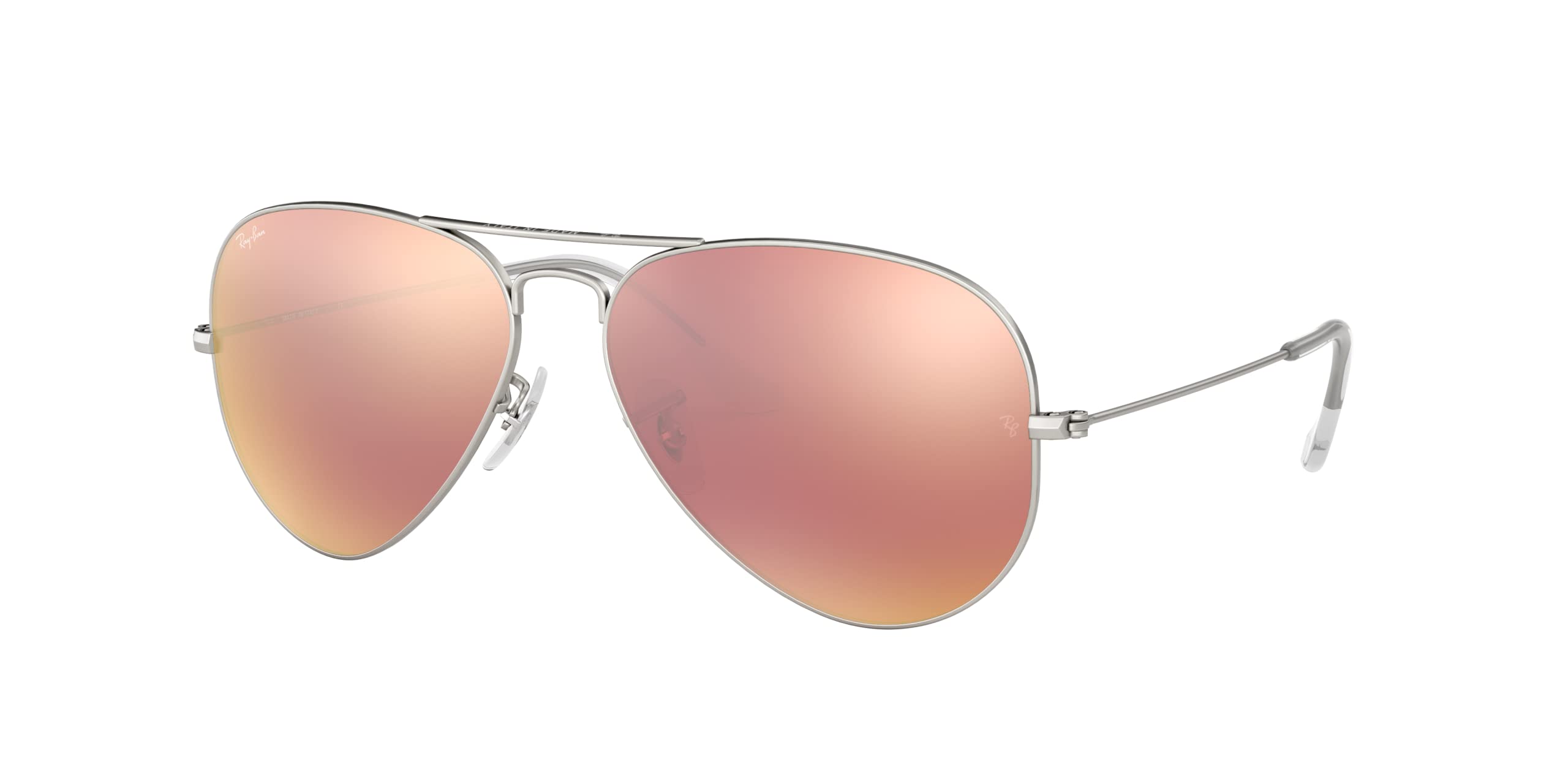 Ray-Ban RB3025 Classic Aviator Sunglasses, Matte Silver/Light Brown Mirrored Pink, 55 mm