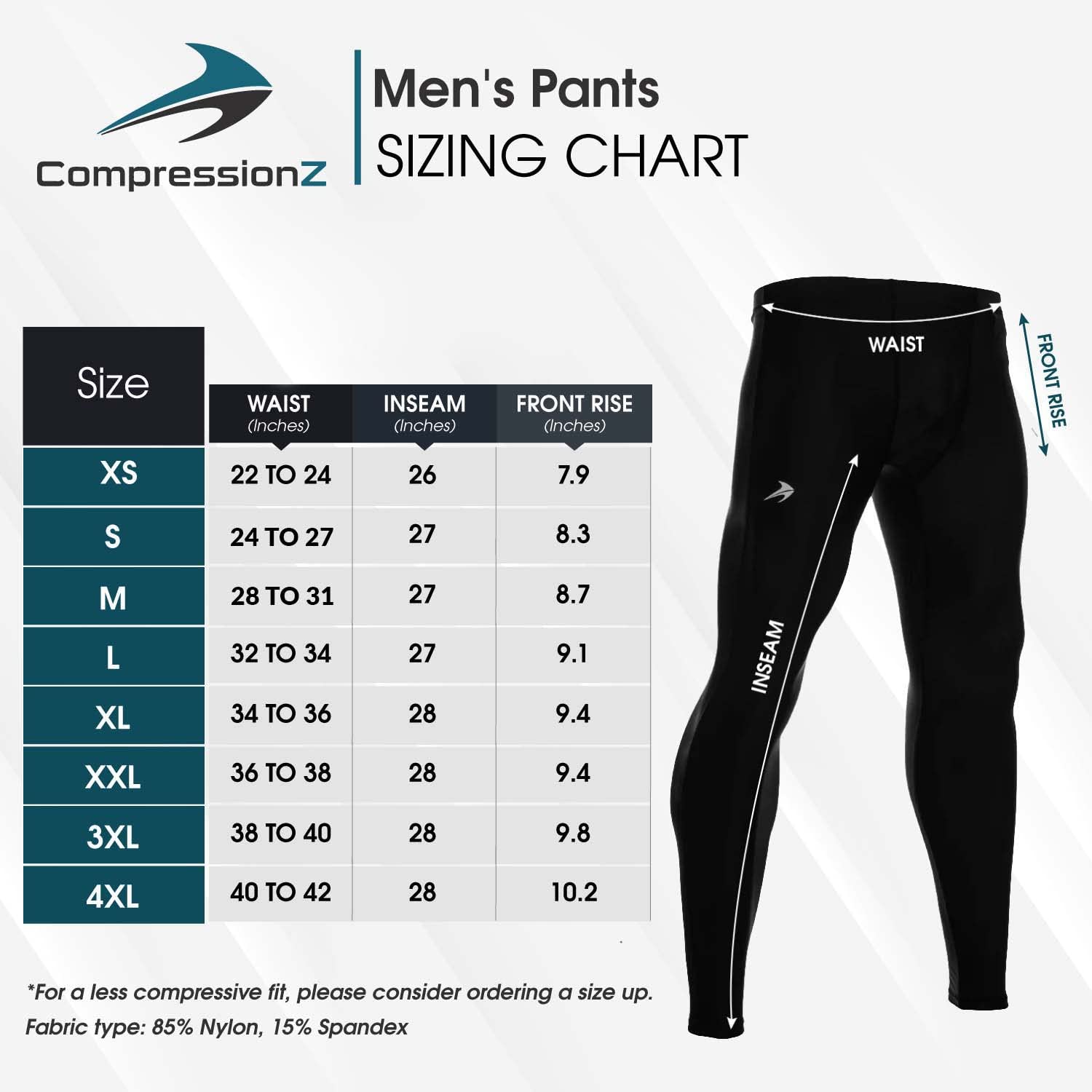 CompressionZ Men's Compression Pants Base Layer Running Tights Mens Leggings for Sports (Black, L)