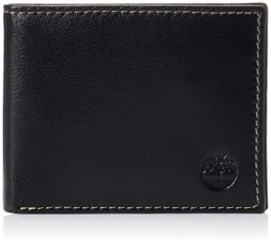 timberland mens leather wallet with attached flip pocket, black (blix), one size