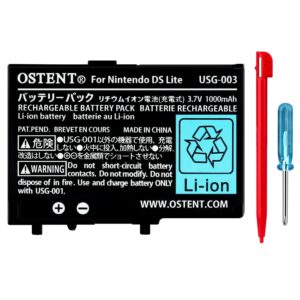 ostent 3.7v 1000mah rechargeable li-ion polymer lithium-ion battery pack tool kit pen for nintendo dsl nds lite