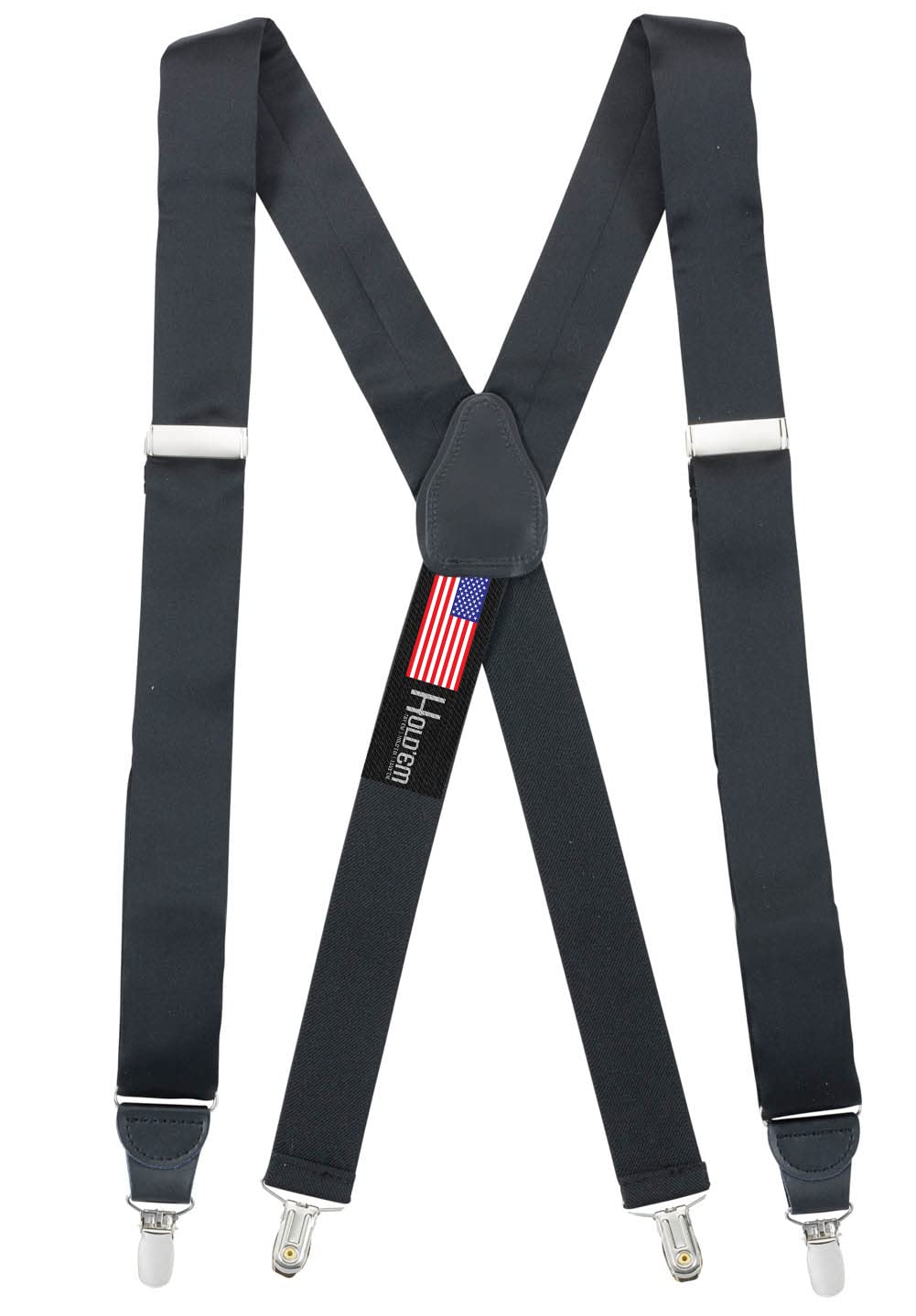 Hold'Em 100% Silk Suspenders For Men X - Back Fancy Solid Clip End Dress Suspender Made in USA – Many Colors and Designs Perfect for Tuxedo -Black