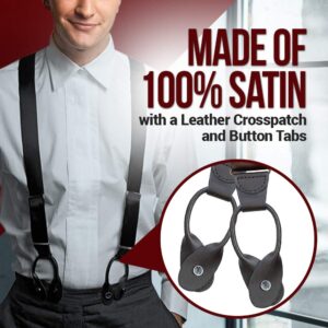 HOLD'EM 100% Silk Suspenders Men Y-Back Fancy Solid Button End-Black Basket Weave