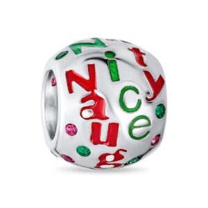 bling jewelry red green words naughty nice christmas holiday crystal spacer bead .925 sterling silver core fits european charm bracelet for women teens