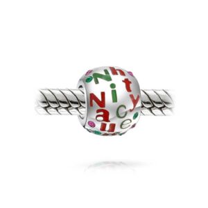 Bling Jewelry Red Green Words Naughty Nice Christmas Holiday Crystal Spacer Bead .925 Sterling Silver Core Fits European Charm Bracelet For Women Teens