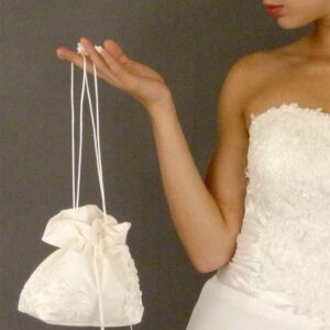 Satin Bridal Wedding Small Money Bag with Pearl-Embellished Floral Lace for Dollar Dance, Bridal Purse, and Other Special Occasions #E1DEDBiv (IVORY)