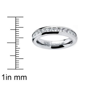 Metal Masters 3MM High Polish Princess Cut Ladies Eternity Titanium Ring Wedding Band with Cubic Zirconia CZ Size 7