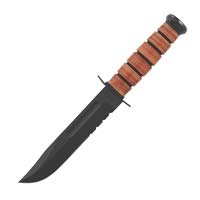 Full-size USMC Fighting Knife, 7" Serrated Blade, Leather Sheath