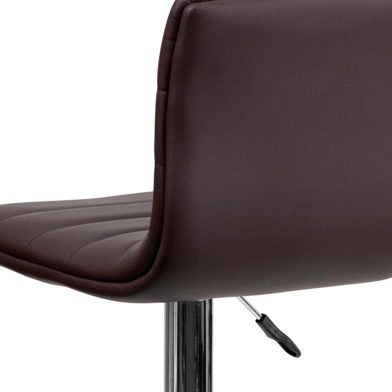 Flash Furniture Vincent Modern Brown Vinyl Adjustable Bar Stool with Back, Swivel Stool with Chrome-Pedestal Base and Footrest