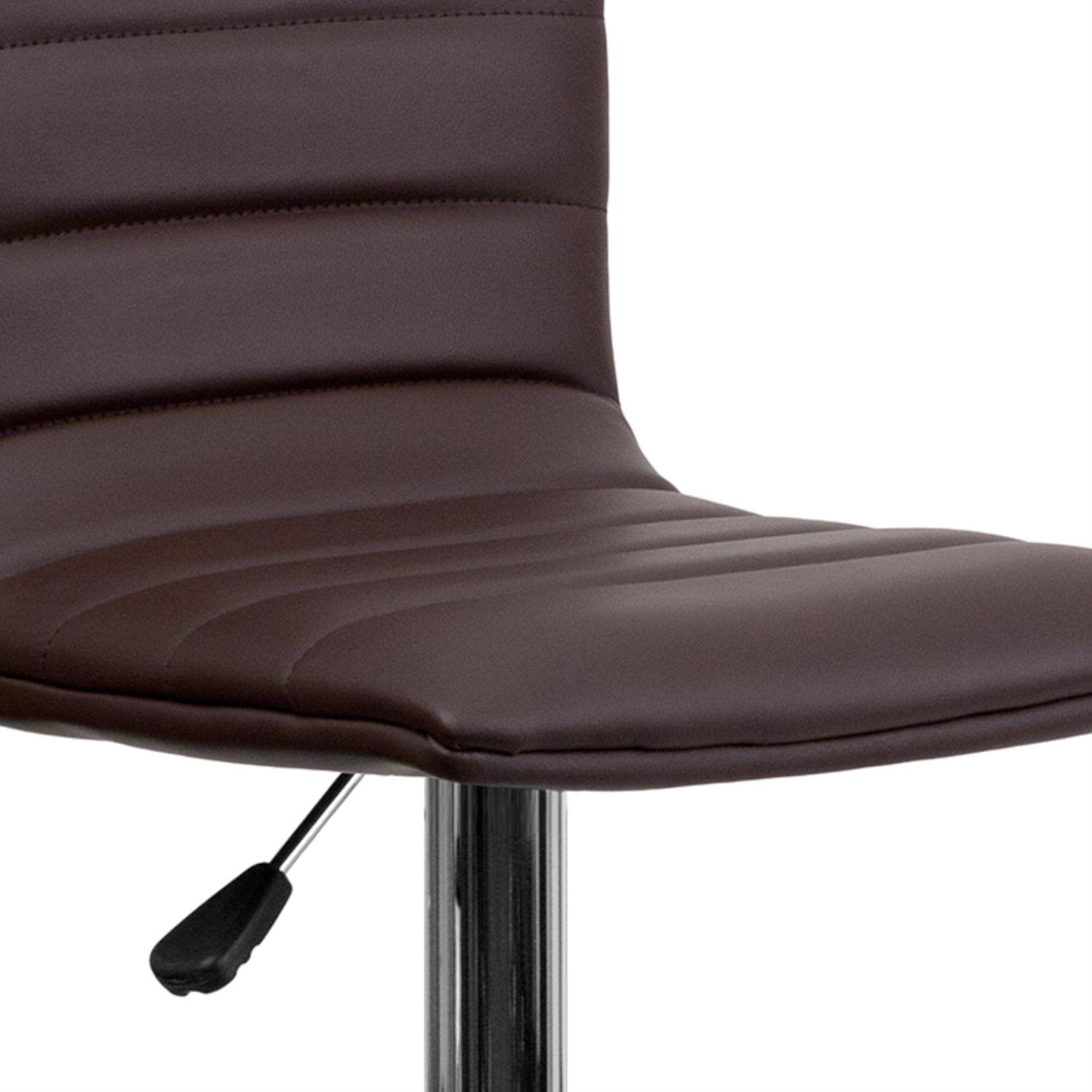 Flash Furniture Vincent Modern Brown Vinyl Adjustable Bar Stool with Back, Swivel Stool with Chrome-Pedestal Base and Footrest