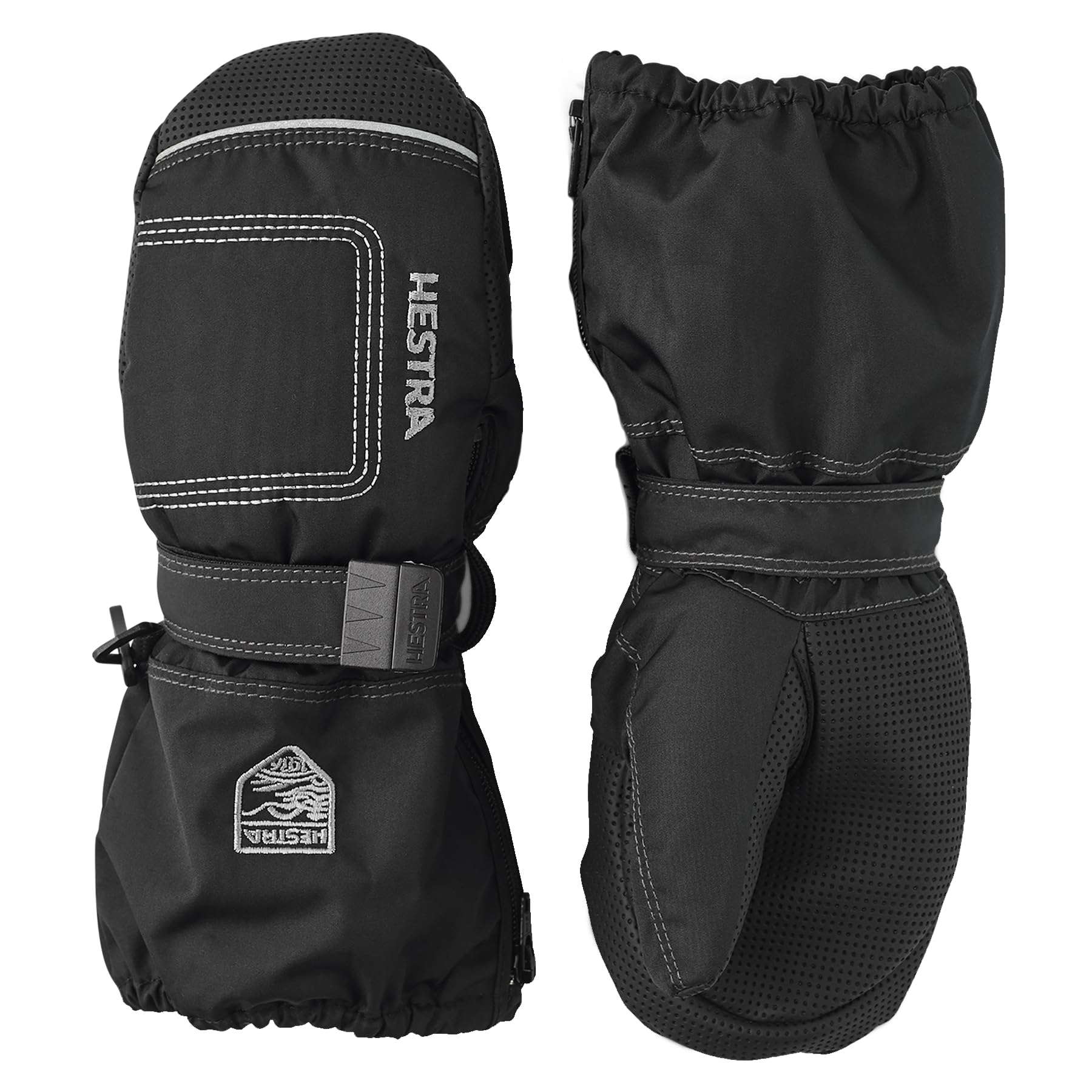 Hestra Baby Zip Long Mitt (Child 1-9yrs) | Waterproof, Insulated Mittens for Toddlers & Kids for Winter & Playing in The Snow - Black/Black - 3