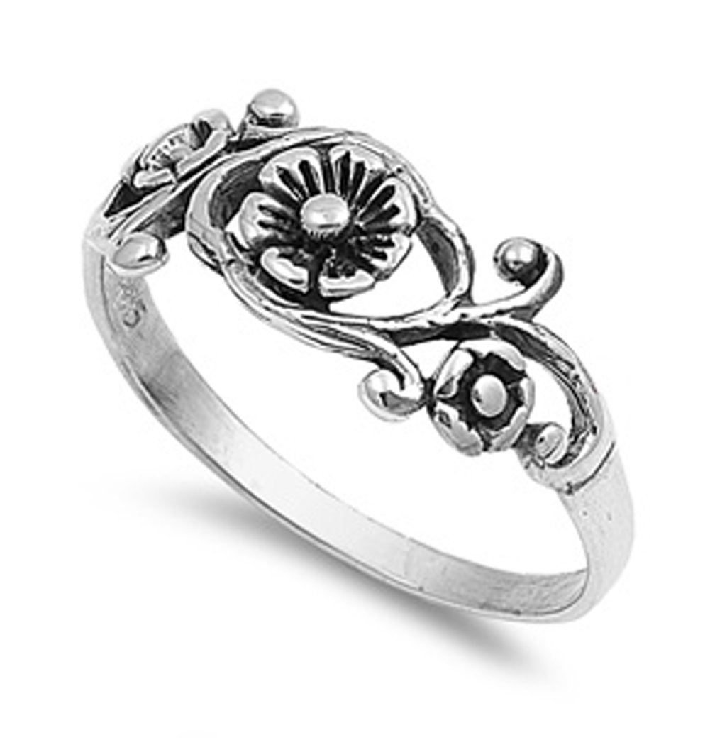 Sterling Silver Women's Simple Flower Tulip Ring Classic 925 Band 7mm Size 6