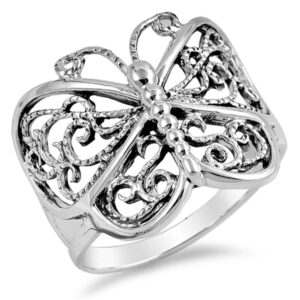 sterling silver women's butterfly cute ring wholesale 925 band 19mm size 7