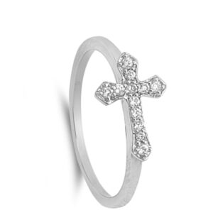 Sterling Silver Women's Clear CZ Sideways Cross Ring Unique Band 9mm Size 4