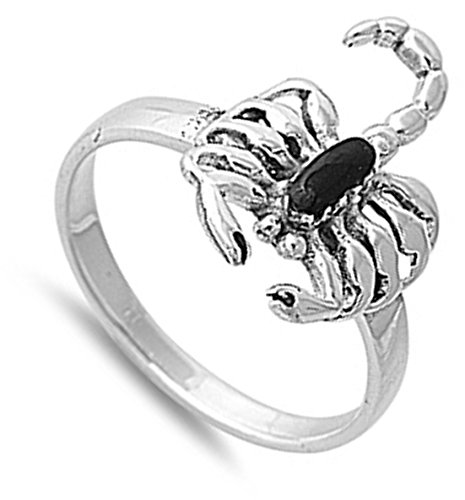 Sterling Silver Women's Simulated Black Onyx Scorpion Ring Cute 925 Band 18mm Size 6