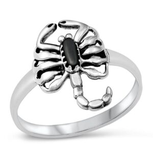 Sterling Silver Women's Simulated Black Onyx Scorpion Ring Cute 925 Band 18mm Size 6